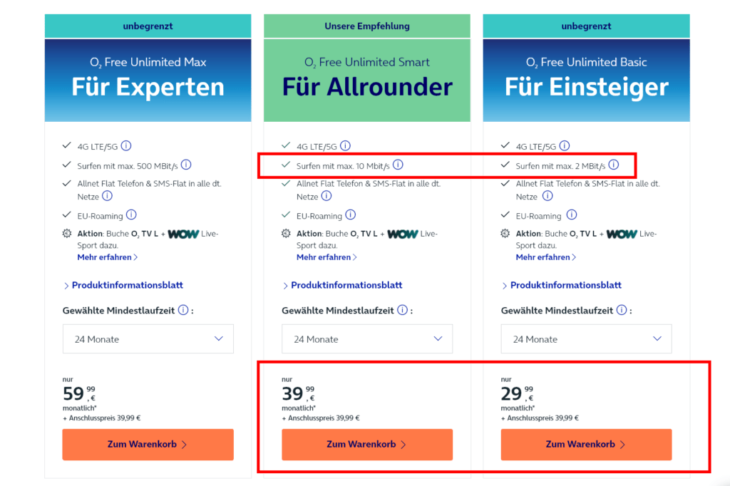 Unbegrenztes Datenvolumen bei O2 - günstig aber langsam